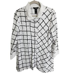 Ali Miles Womens Crinkle Lagenlook Top Sz S Art To Wear Windowpane Wired Collar